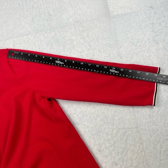 Talbots Sweater Women Large Red Fine Knit Black Stripe Pearl Button Trim Stretch - Picture 7 of 12